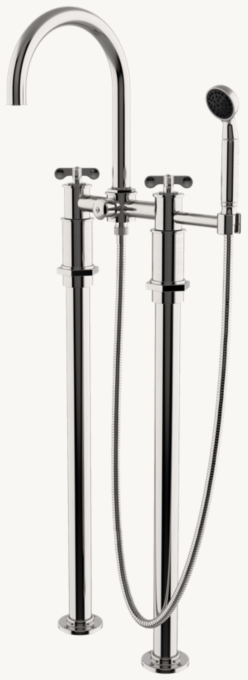 Waterworks Henry Exposed Floor-Mounted Tub Filler With Handshower And Cross Handles
