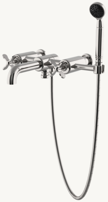 Waterworks Ludlow Wall-Mounted Exposed Tub Filler With Handshower And Cross Handles