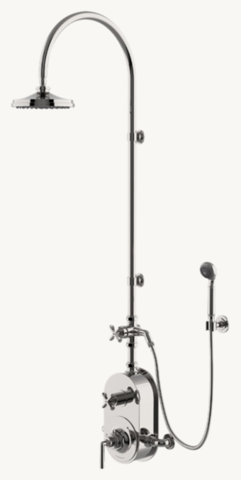 Waterworks Henry Exposed Thermostatic Shower System With 8" Shower Head, Handshower, Metal Cross Diverter Handle, Metal Lever And Cross Handle 