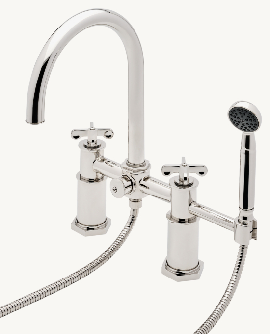 Waterworks Henry Exposed Deck-Mounted Tub Filler With Handshower And Cross Handles