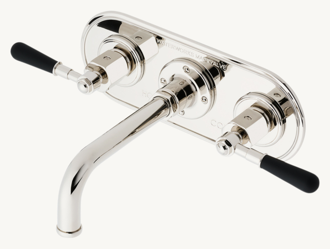 Waterworks Regulator Wall-Mounted Lavatory Faucet With Trim Plate And Two-Tone Lever Handles 