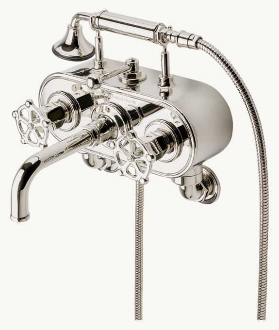 Waterworks Regulator Exposed Wall-Mounted Tub Filler With Handshower And Wheel Handles