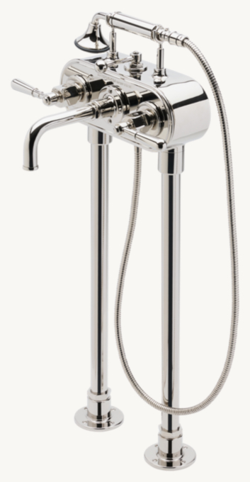 Waterworks Regulator Exposed Floor-Mounted Tub Filler With Handshower and lever handles (Less Unions)