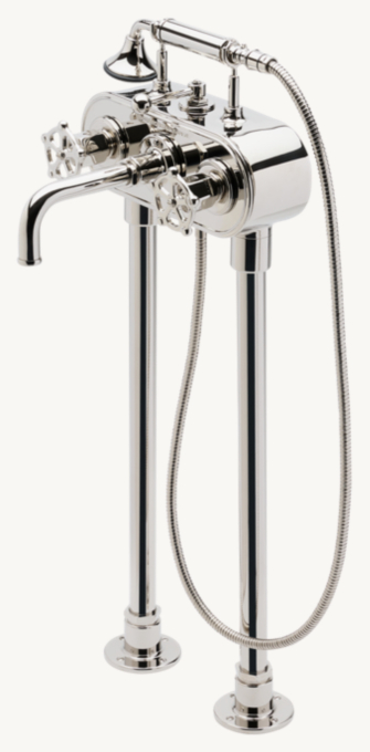 Waterworks Regulator Exposed Floor-Mounted Tub Filler With Handshower and lever handles (Less Unions)