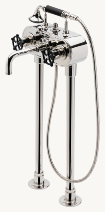 Waterworks Regulator Exposed Floor-Mounted Tub Filler With Handshower And Two-Tone Wheel Handles (Less Unions)