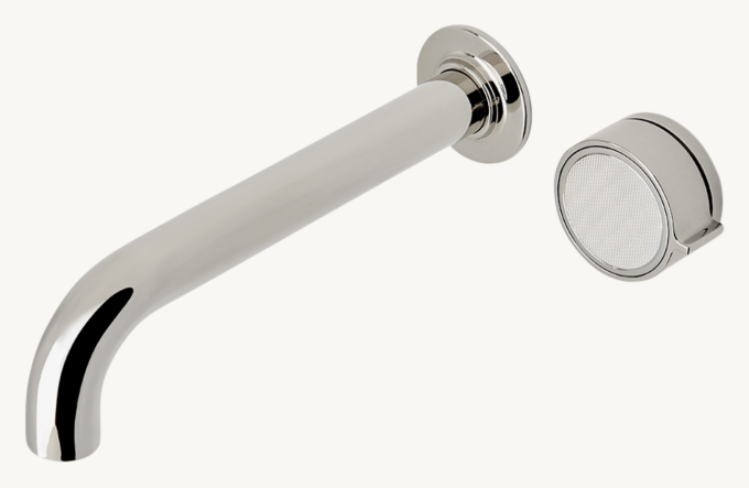 Waterworks Bond Union Series Wall-Mounted Lavatory Faucet With Guilloche Link Single Knob Handle