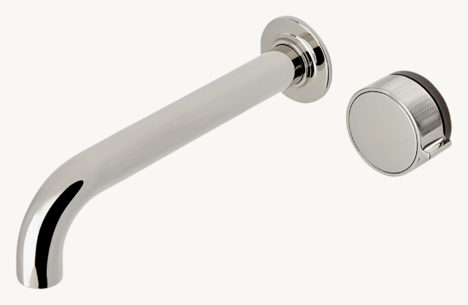 Waterworks Bond Tandem Series Wall-Mounted Lavatory Faucet With Two-Tone Guilloche Lines Single Knob Handle