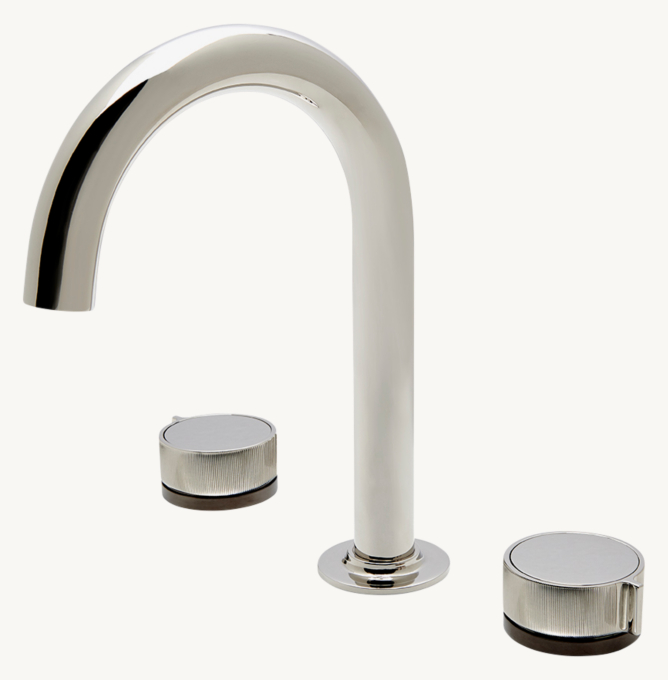 Waterworks Bond Tandem Series Gooseneck Lavatory Faucet With Two-Tone Guilloche Lines Knob Handle