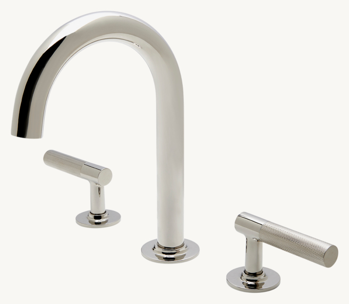 Waterworks Bond Union Series Gooseneck Lavatory Faucet With Guilloche Link Lever Handles