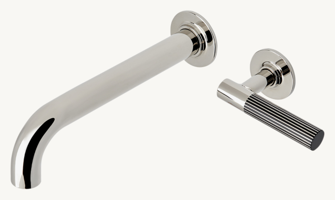 Waterworks Bond Union Series Wall-Mounted Lavatory Faucet With Guilloche Pinstripe Single Lever Handle