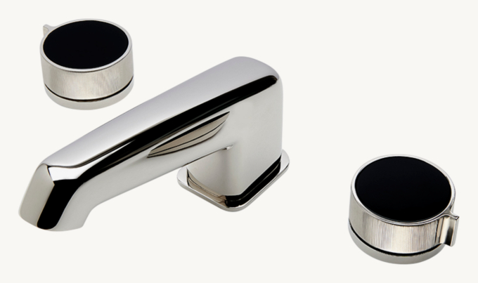 Waterworks Bond Union Series Lavatory Faucet With Enamel Guilloche Lines Knob Handles