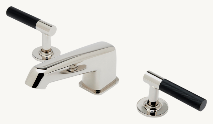 Waterworks Bond Union Series Lavatory Faucet With Enamel Guilloche Lines Lever Handles