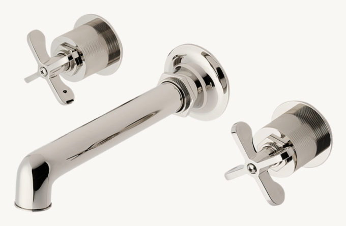 Waterworks Henry Wall-Mounted Lavatory Faucet With Coin Edge Cross Handles