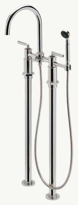 Waterworks Henry Floor-Mounted Exposed Tub Filler With Handshower And Two-Tone Lever Handles