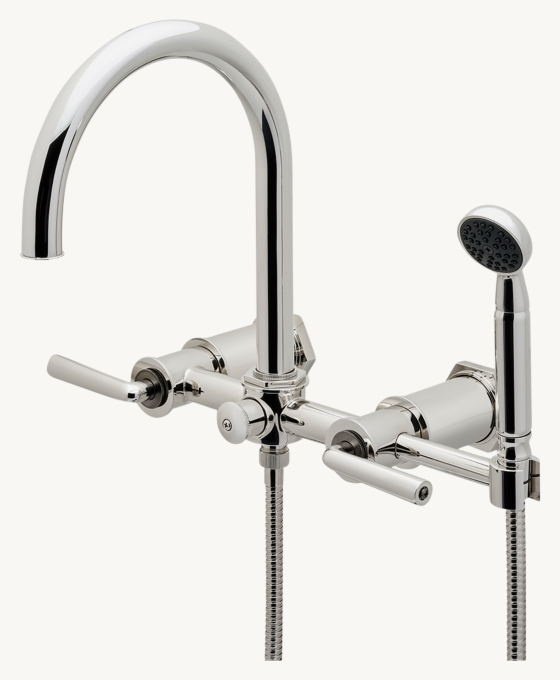 Waterworks Henry Wall-Mounted Exposed Tub Filler With Handshower And Two-Tone Lever Handles