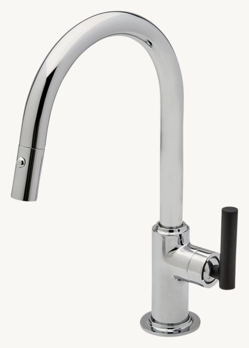 Waterworks Bond Rally Series One-Hole Gooseneck Integrated Pull Spray Kitchen Faucet With Lever Handle