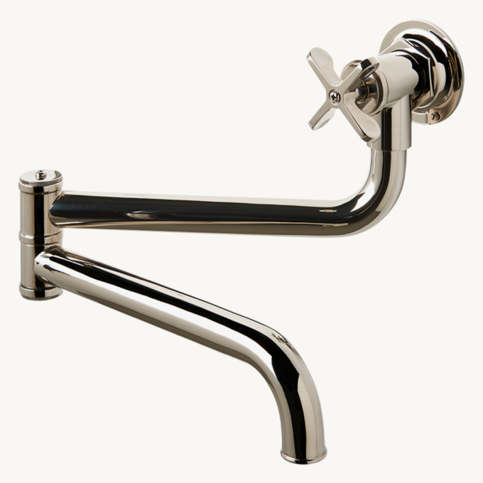 Waterworks Henry Wall-Mounted Articulated Pot Filler, Metal Cross Handle