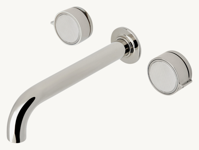 Waterworks Bond Union Series Wall-Mounted Lavatory Faucet With Guilloche Link Knob Handles