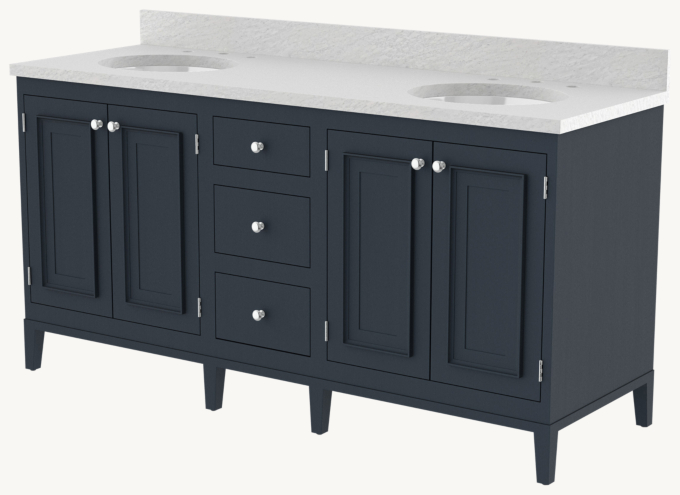 Waterworks Belden Double Vanity With Tapered Legs With Salv26 Sinks And Slab With 4\" X 3/4\" Backsplash