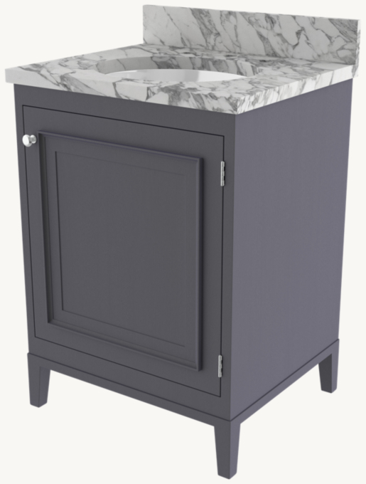 Waterworks Belden Single Vanity With Tapered Legs With Mrlvhu Sink And Slab With 4\" X 3/4\" Backsplash