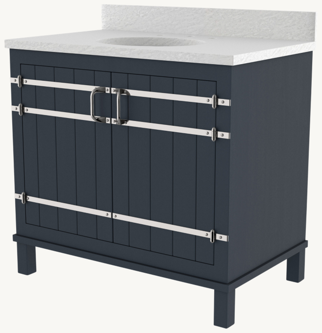 Waterworks Bridle Single Vanity With Square Legs And Hardware With Salv26 Sink And Slab With 4\" X 3/4\" Backsplash