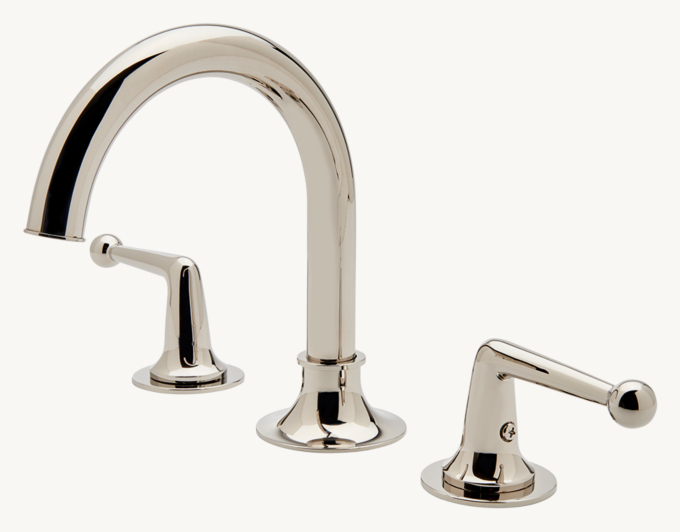 Waterworks Dash Gooseneck Three-Hole Deck-Mounted Lavatory Faucet With Metal lever handles
