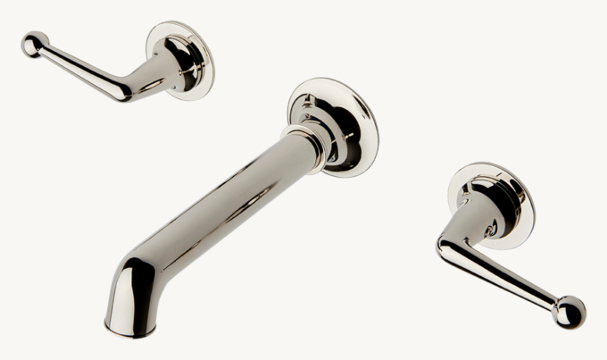 Waterworks Dash Three-Hole Wall-Mounted Lavatory Faucet With Metal lever handles