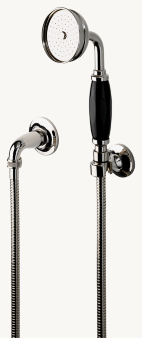Waterworks Easton Classic Handshower On Hook With Black Porcelain Handle 