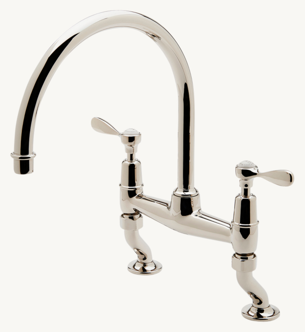 Waterworks Easton Classic Two-Hole Bridge Gooseneck Kitchen Faucet, Metal Lever Handles 