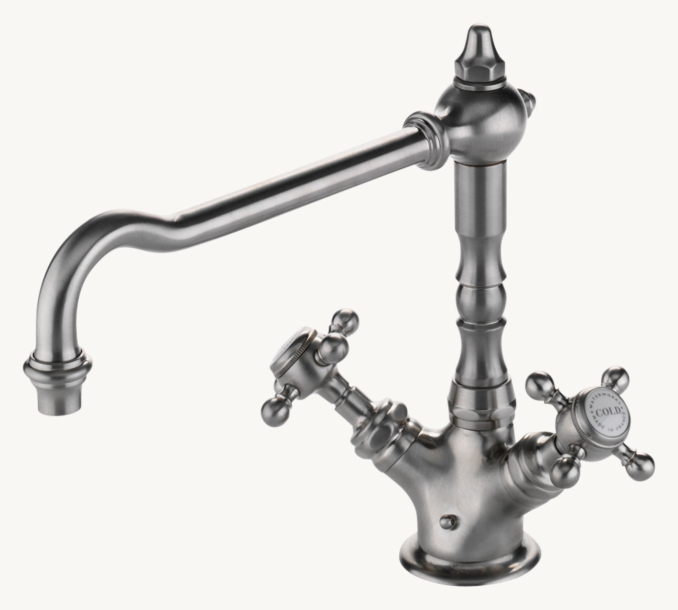 Waterworks Julia One-Hole High-Profile Kitchen Faucet, Metal Cross Handles