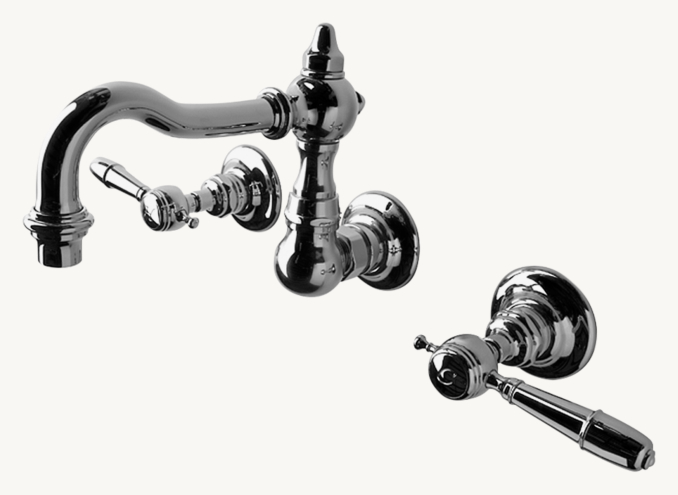 Waterworks Julia High-Profile Three-Hole Wall-Mounted Lavatory Faucet With Metal Lever Handles 