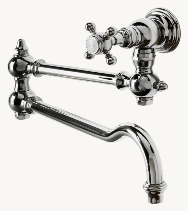 Waterworks Julia Wall-Mounted Articulated Pot Filler, Metal Cross Handle