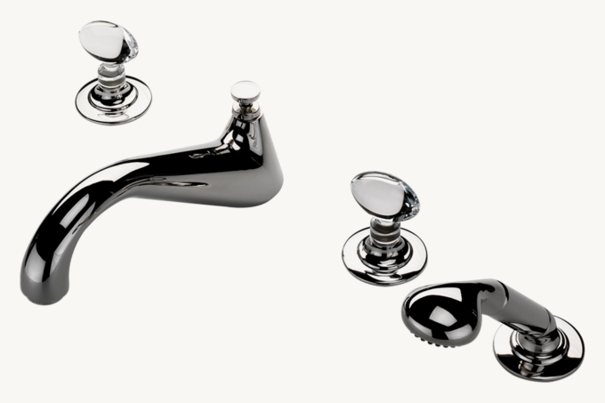 Waterworks Opus Deck-Mounted Low-Profile Concealed Tub Filler With Handshower And Crystal Egg Handles