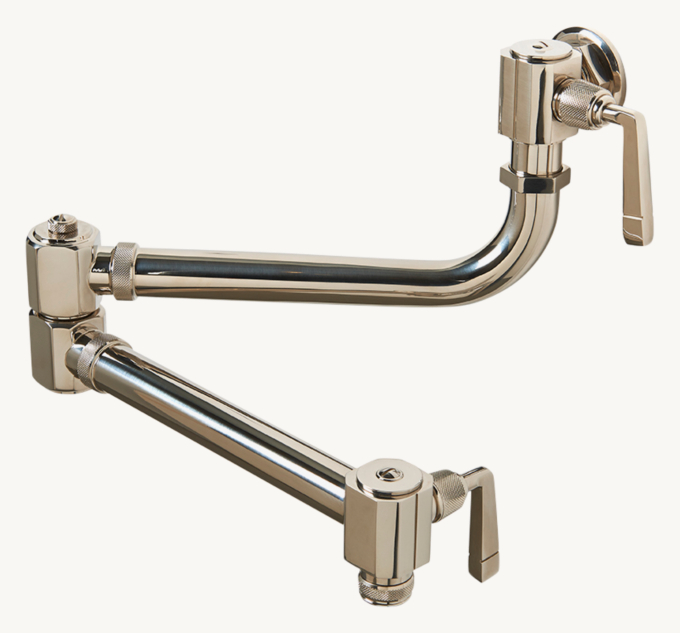 Waterworks R.W. Atlas Wall-Mounted Articulated Pot Filler, Metal lever handles