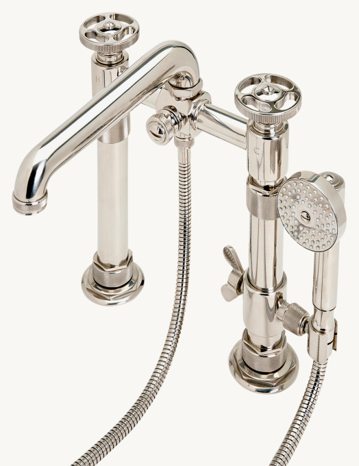 Waterworks R.W. Atlas Exposed Deck-Mounted Tub Filler With Handshower And Wheel Handles