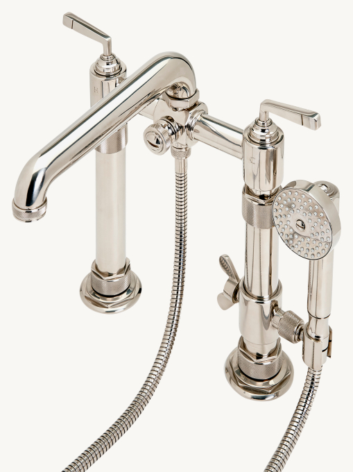 Waterworks R.W. Atlas Exposed Deck-Mounted Tub Filler With Handshower and lever handles