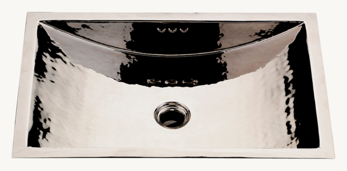 Waterworks Normandy Drop-In Or Undermount Rectangular Hammered Copper Lavatory Sink