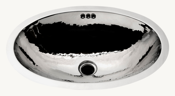 Waterworks Normandy Drop-In Or Undermount Oval Hammered Copper Lavatory Sink 