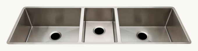 Waterworks Kerr Triple Stainless Steel Kitchen Sink With Rear Drains