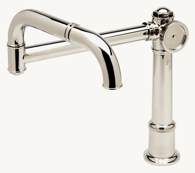 Waterworks On Tap Deck-Mounted Articulated Pot Filler With Metal Wheel Handle