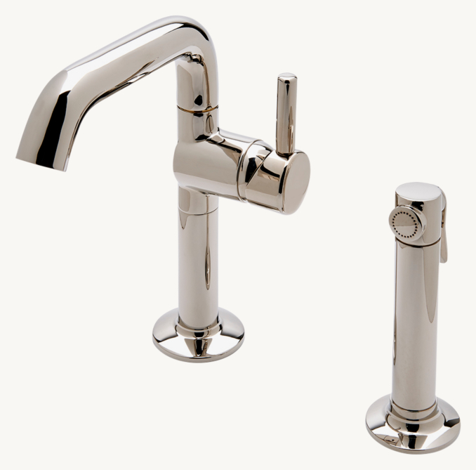 Waterworks .25 One-Hole High-Profile Kitchen Faucet, Short Metal Handle And Metal Spray