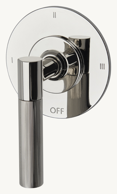 Waterworks Bond Tandem Series Three-Way Thermostatic Diverter Trim With Roman Numerals And Guilloche Lines Lever Handle 