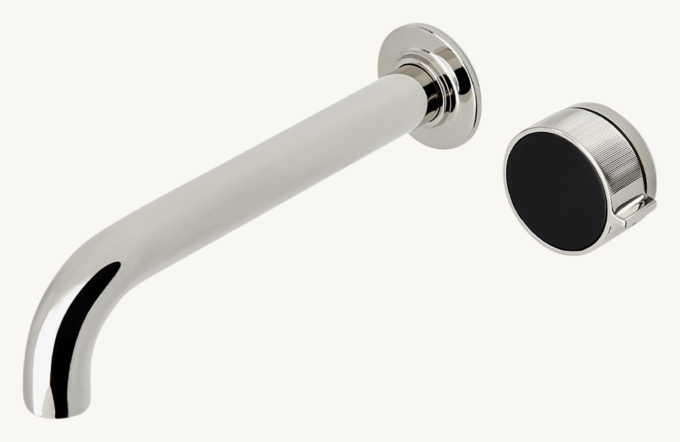 Waterworks Bond Union Series Wall-Mounted Lavatory Faucet With Enamel Guilloche Lines Single Knob Handle