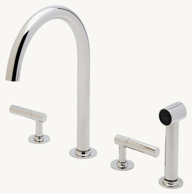 Waterworks Bond Solo Series Gooseneck Kitchen Faucet And Spray With Two-Piece Straight Lever Handles
