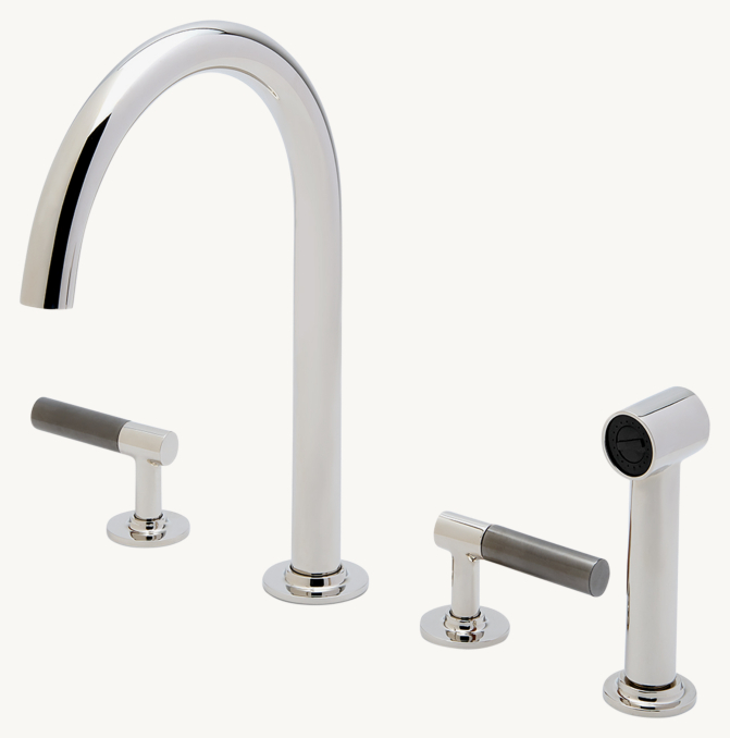 Waterworks Bond Tandem Series Gooseneck Kitchen Faucet And Spray With Two-Tone Lever Handles