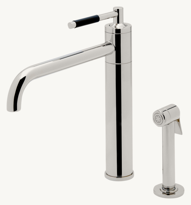 Waterworks Universal Modern One-Hole High-Profile Kitchen Faucet, Metal lever handle And Spray