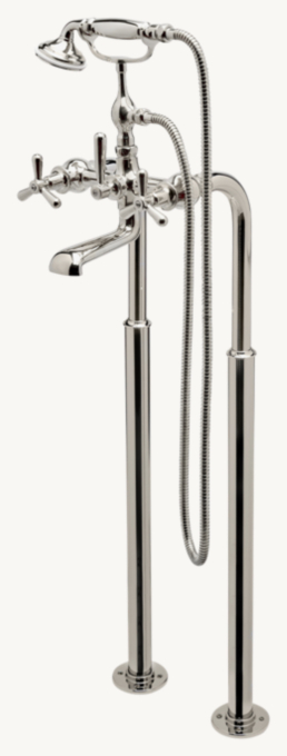 Waterworks Riverun Floor-Mounted  Exposed Tub Filler With  Handshower And Tri-Spoke Handles