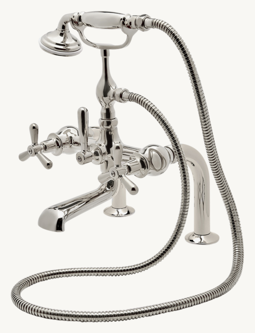 Waterworks Riverun Deck-Mounted Exposed Tub Filler With Handshower And Tri-Spoke Handles