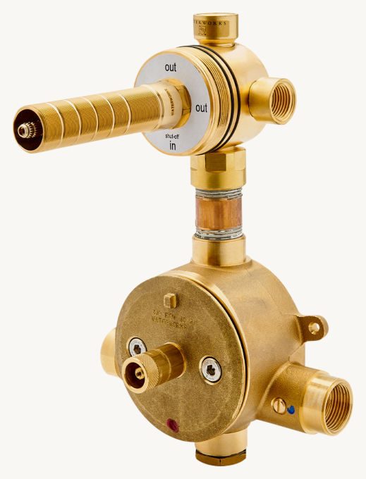 Waterworks Viaworks 3/4\" Thermostatic Valve With Integrated Three-Way Diverter With Shutoff Valve