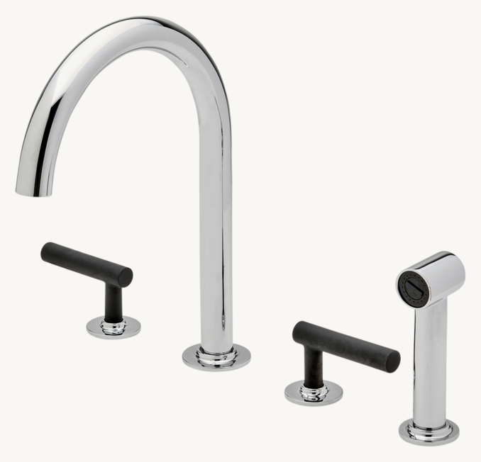 Waterworks Bond Rally Series Gooseneck Kitchen Faucet And Spray With Lever Handles